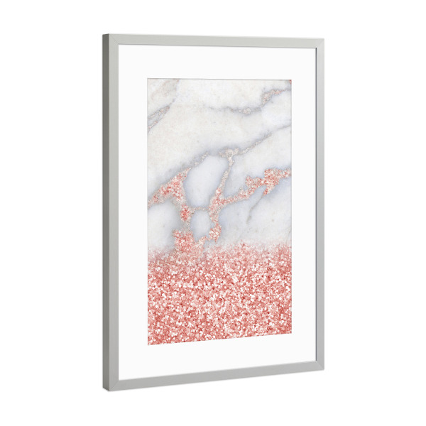 Poster mit Rahmen Silber "Sparkly Pink Rosegold Boho Marble" artboxONE - Abstrakt,Fashion,Für Mama,Marmor