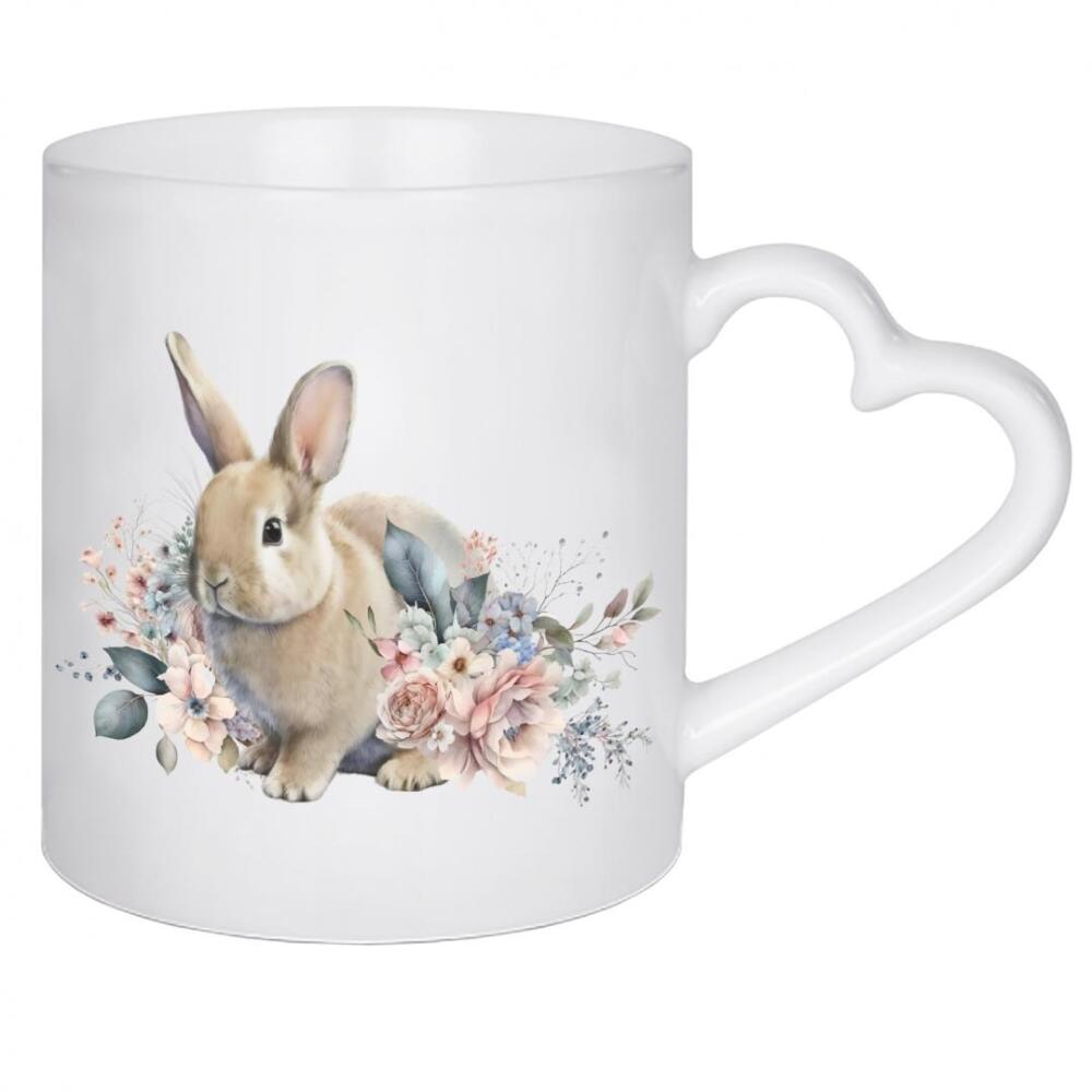 Herztasse "Hase mit Blumen Frohe Ostern" artboxONE - Natur,Floral,Tiere,Lustig