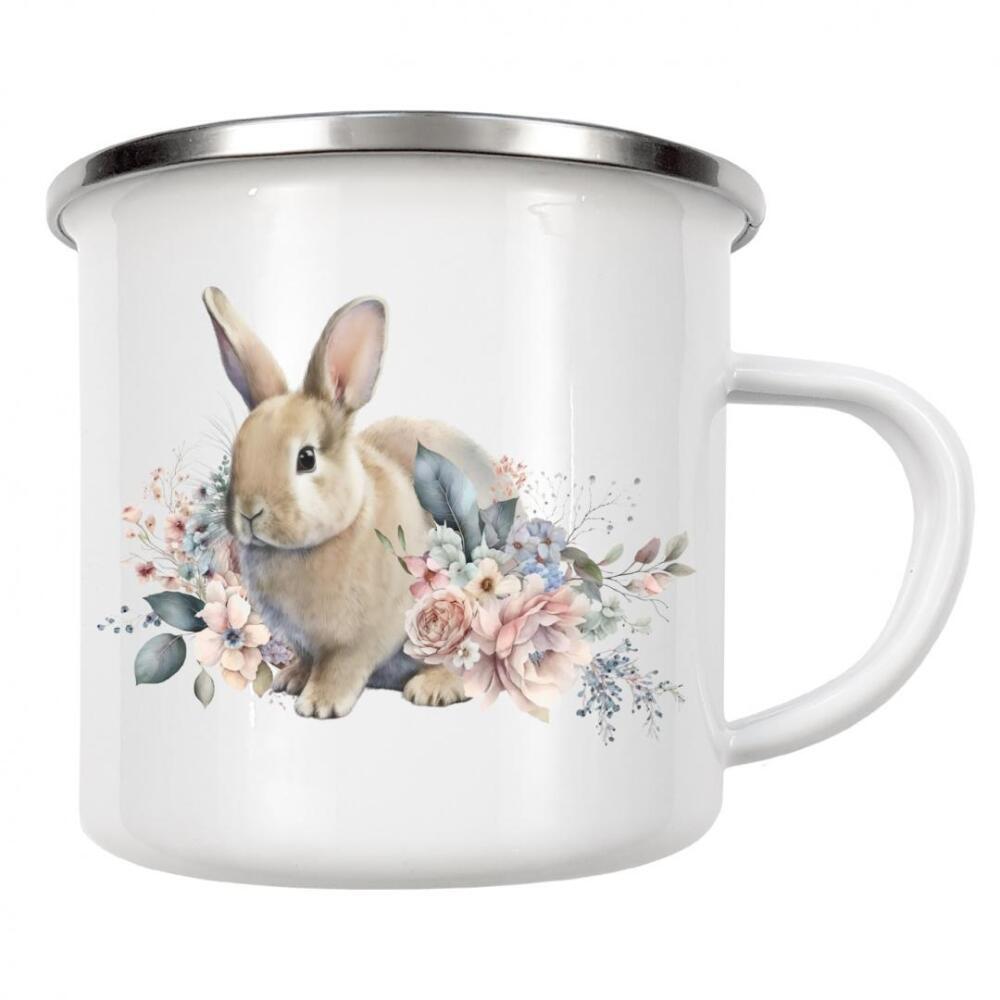 Emaille Tasse "Hase mit Blumen Frohe Ostern" artboxONE - Natur,Floral,Tiere,Lustig