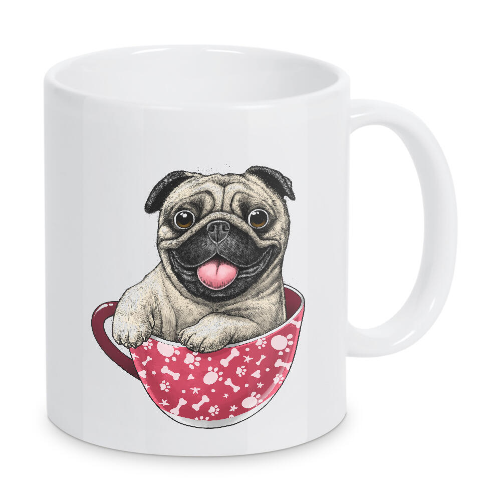 Tasse "Mops in einer Tasse" artboxONE - Tiere,Essen & Trinken,Lustig - Mops,Hund,Hunde,Haustiere,Tier,Tiere,Tasse,Niedlich,Kunstwerk,Digitale malerei