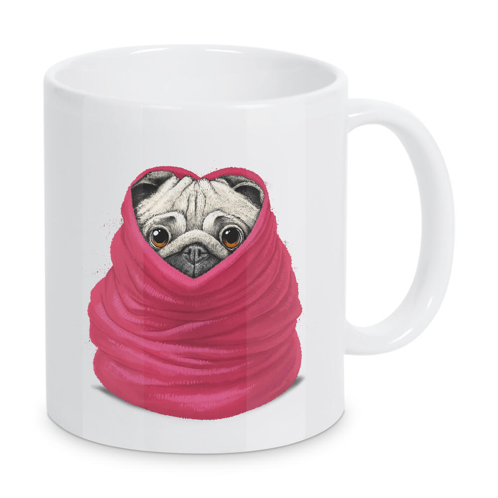 Tasse "Mops in eine warme Decke" artboxONE - Tiere,Liebe - Mops,Möpse,Hund,Hunde,Tier,Tiere,Haustiere,Decke,Liebe,Herz,Kunstwerk,Digitale malerei