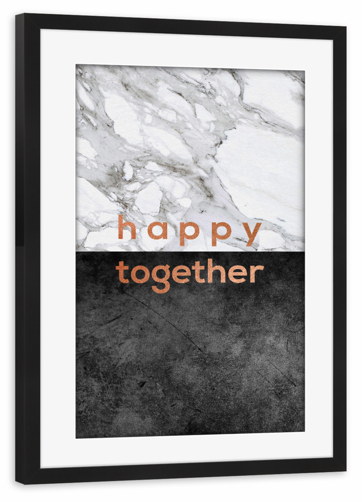 Poster mit Rahmen schwarz "Happy Together Copper" artboxONE - Typografie,Schwarzweiß,Liebe,Marmor