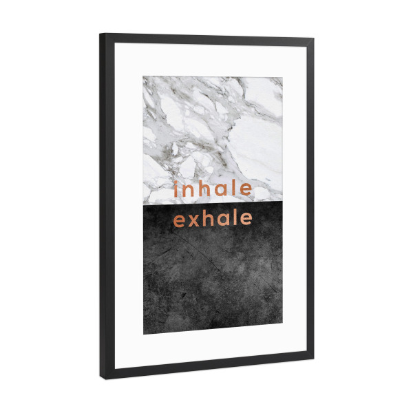 Poster mit Rahmen Schwarz (Metallic) "Inhale Exhale Copper" artboxONE - Typografie,Schwarzweiß,Marmor