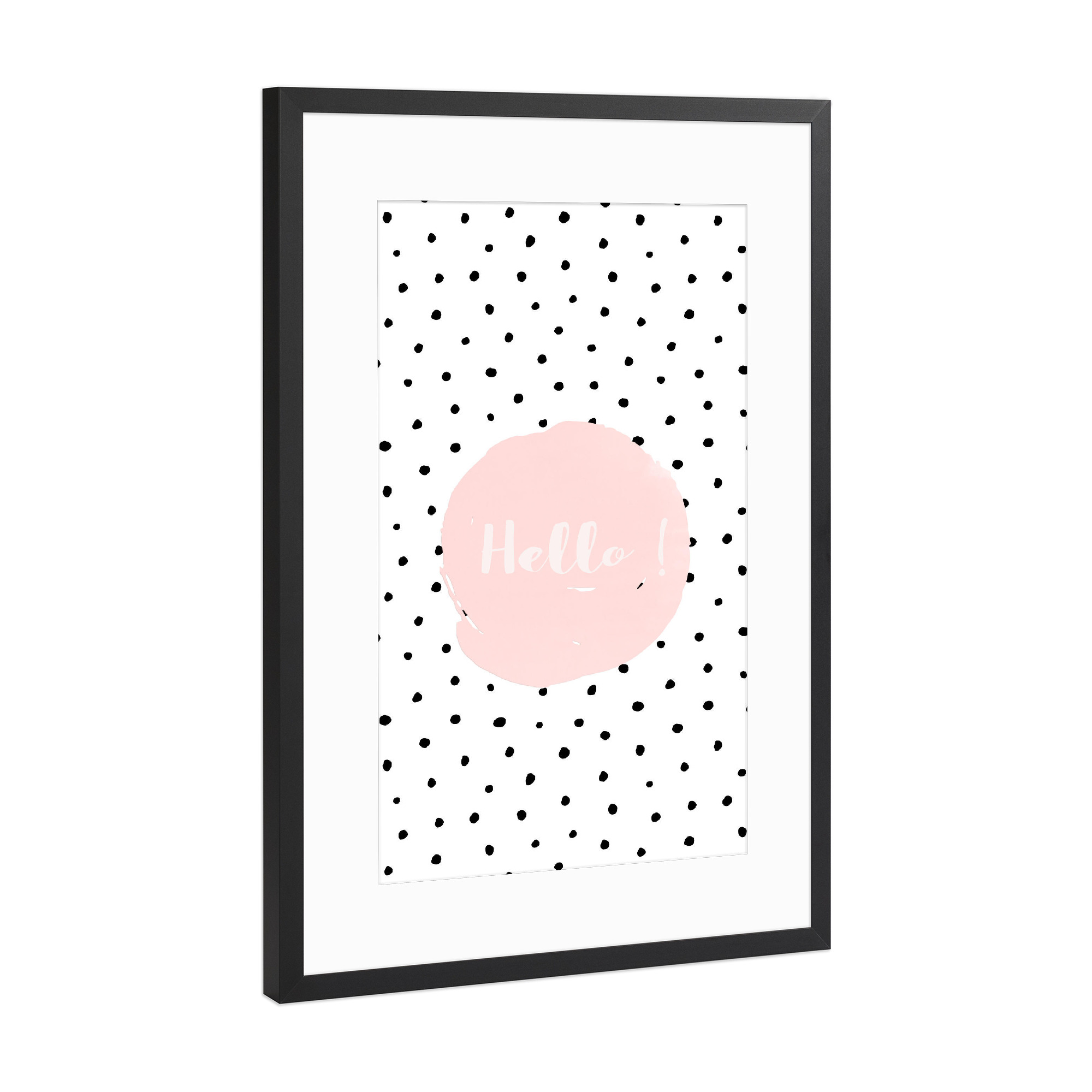 Poster mit Rahmen Schwarz (Metallic) "Hello and Polkadots" artboxONE - Typografie,Schwarzweiß,Lustig