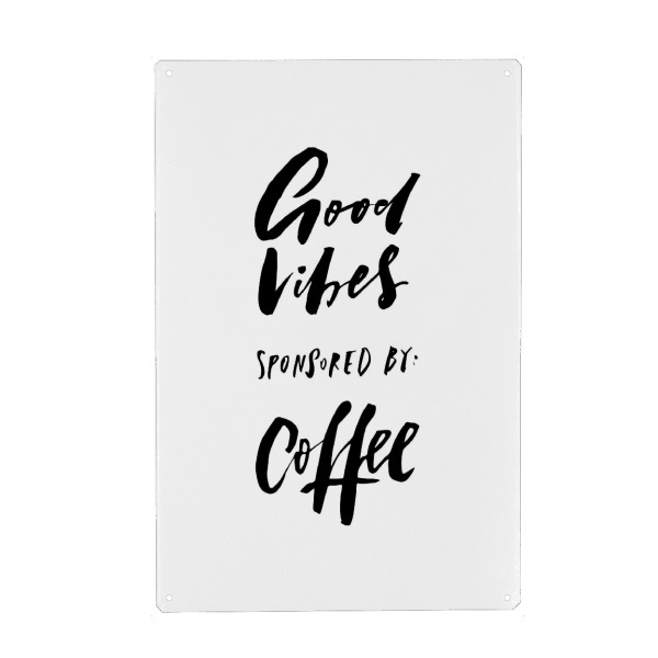 Holzbild "Good Vibes Sponsored By Coffee" artboxONE - Typografie,Essen & Trinken,Schwarzweiß,Lustig