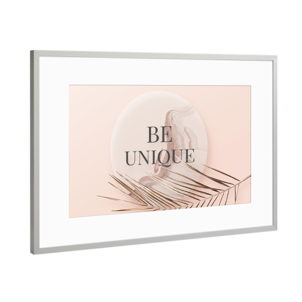 Poster mit Rahmen Silber "BE UNIQUE" artboxONE - Typografie