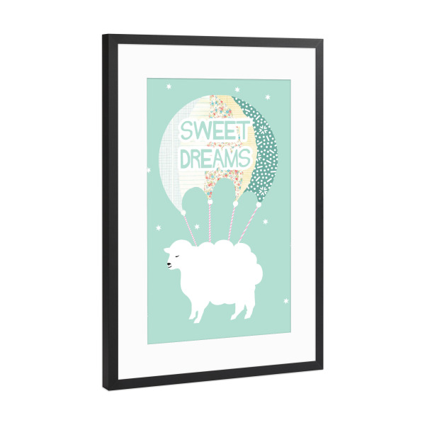 Poster mit Rahmen Schwarz (Metallic) "Sweet Dreams Schaf" artboxONE - Für Kinder,Tiere
