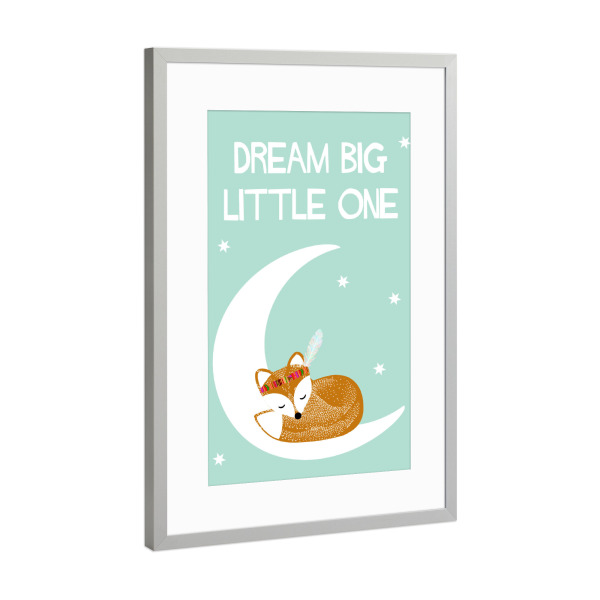 Poster mit Rahmen Silber "Dream Big Little One Fuchs im Mond" artboxONE - Für Kinder