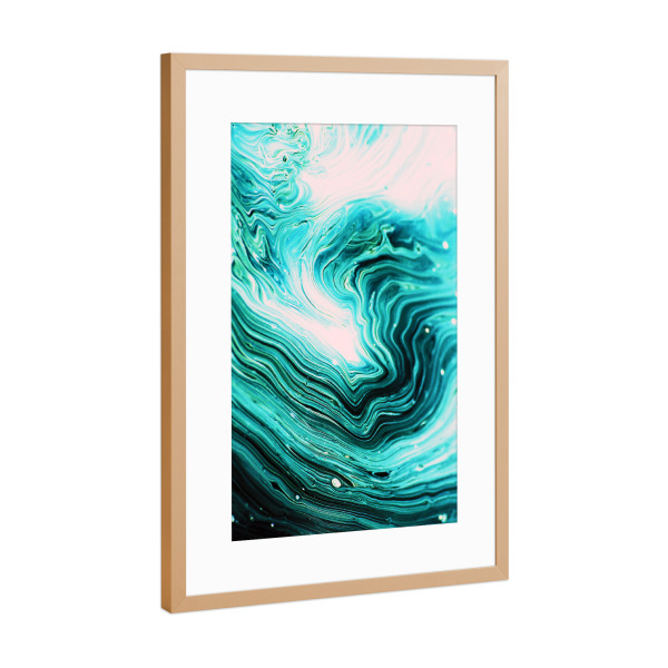 Poster mit Rahmen Kupfer "Agata" artboxONE - Abstrakt - Graphic,Acrylic,Agate,Nature,Contrast,Blue,Black,Pink exotic waves abstract
