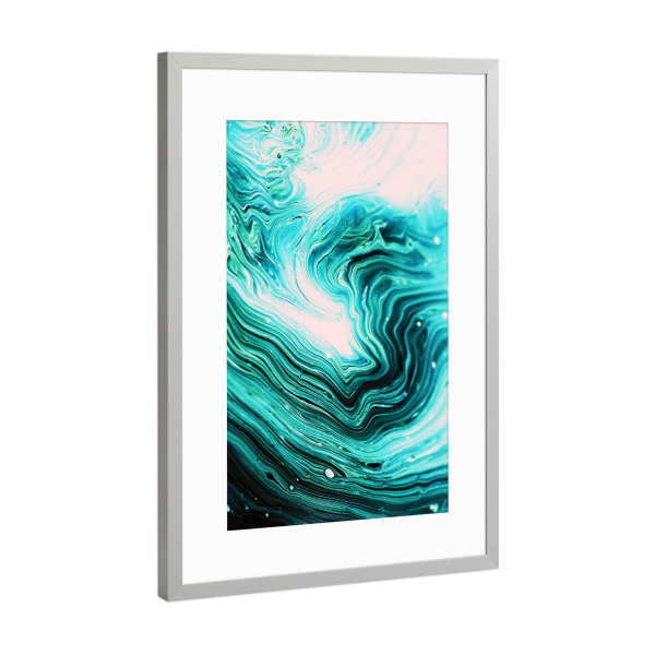 Poster mit Rahmen Silber "Agata" artboxONE - Abstrakt - Graphic,Acrylic,Agate,Nature,Contrast,Blue,Black,Pink exotic waves abstract