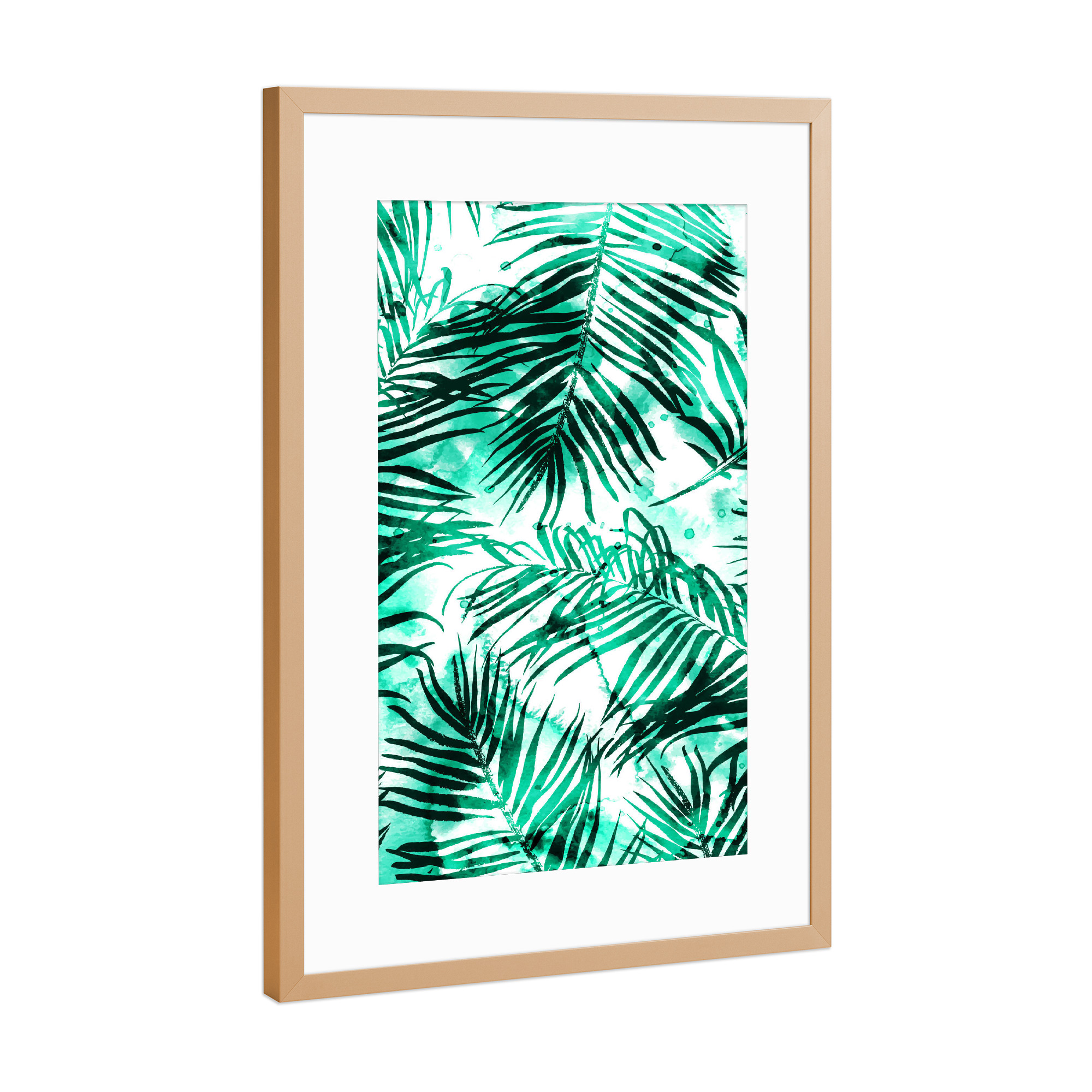 Poster mit Rahmen Kupfer "Tropical Heaven-v2" artboxONE - Natur - Pattern,Watercolor,Palm,Tropical,Exotic,Nature,Botanical,Green,Leaves