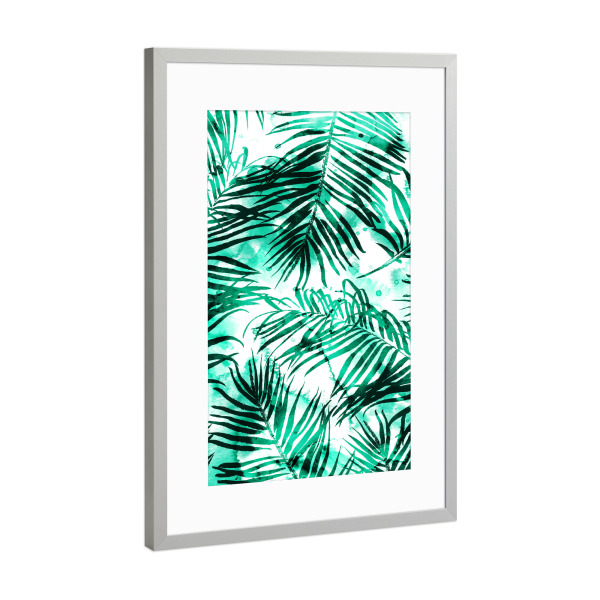 Poster mit Rahmen Silber "Tropical Heaven-v2" artboxONE - Natur - Pattern,Watercolor,Palm,Tropical,Exotic,Nature,Botanical,Green,Leaves