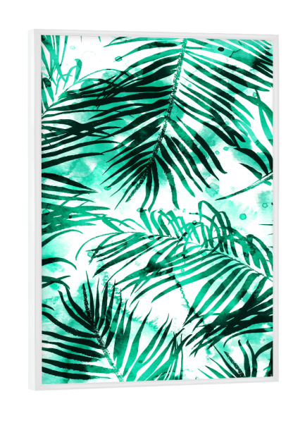 Poster mit weißem Rahmen "Tropical Heaven-v2" artboxONE - Natur - Pattern,Watercolor,Palm,Tropical,Exotic,Nature,Botanical,Green,Leaves