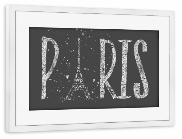 Poster mit Rahmen weiß "PARIS Typografie | silber" artboxONE - Typografie,Städte / Paris