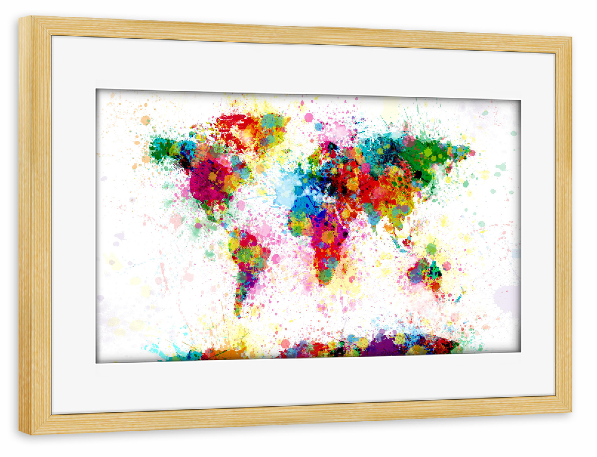 Poster mit Rahmen kiefer "World Map Paint Splashes" artboxONE - Reise,Reise / Länder,Kartografie