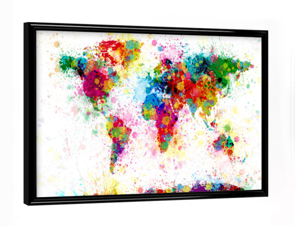 Poster mit schwarzem Rahmen "World Map Paint Splashes" artboxONE - Reise,Reise / Länder,Kartografie