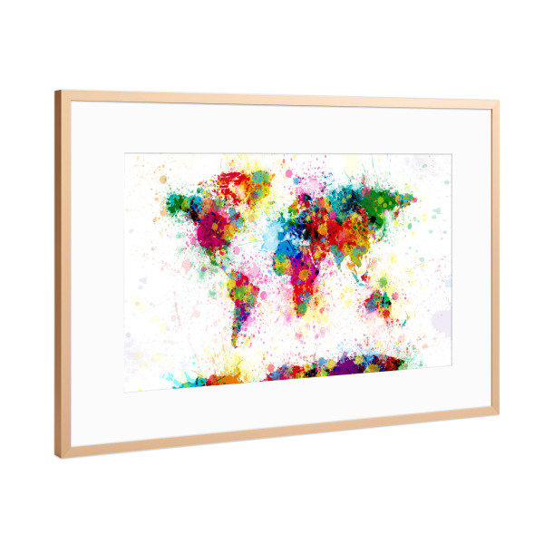 Poster mit Rahmen Kupfer "World Map Paint Splashes" artboxONE - Reise,Reise / Länder,Kartografie