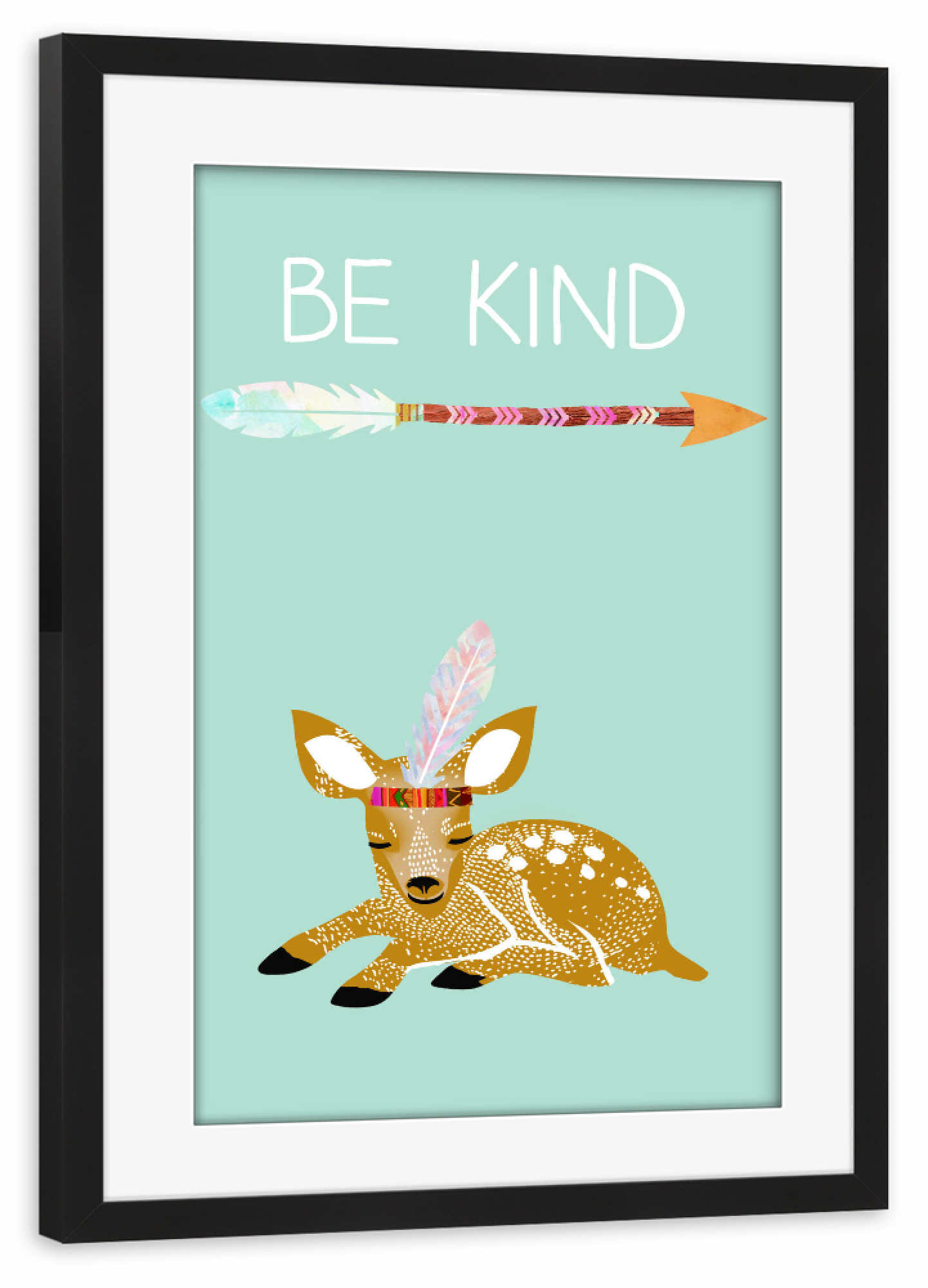 Poster mit Rahmen schwarz "Be Kind Indianer Reh" artboxONE - Für Kinder