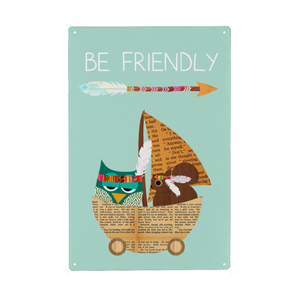Metall Poster "Be friendly Indianer Eule" artboxONE - Für Kinder