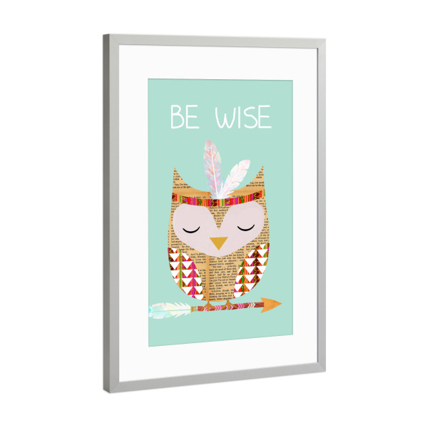 Poster mit Rahmen Silber "Be Wise Indianer Eule" artboxONE - Typografie,Für Kinder,Tiere