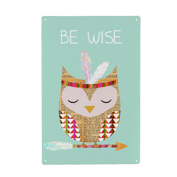 Metall Poster "Be Wise Indianer Eule" artboxONE - Typografie,Für Kinder,Tiere
