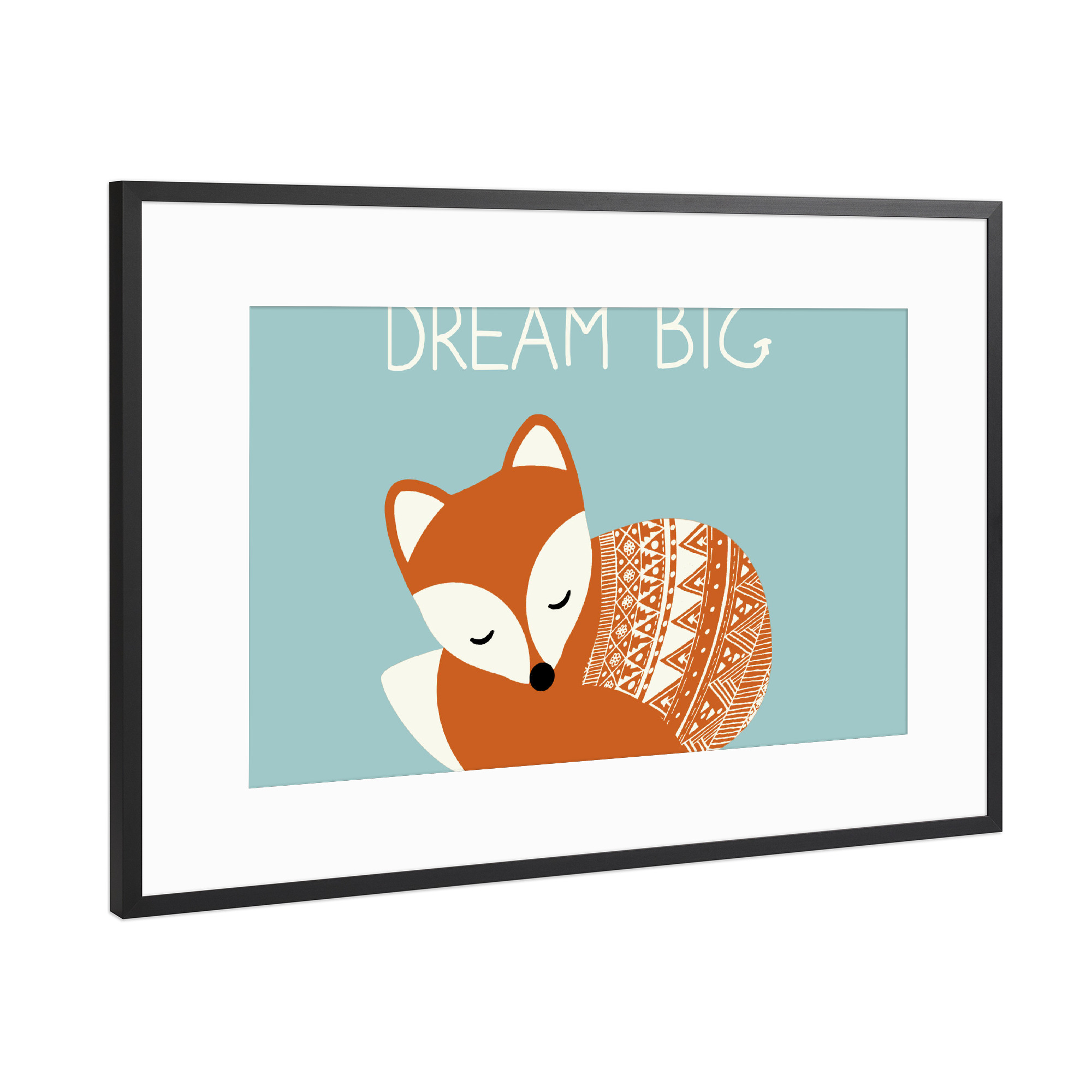Poster mit Rahmen Schwarz (Metallic) "Dream Big Fuchs" artboxONE - Für Kinder