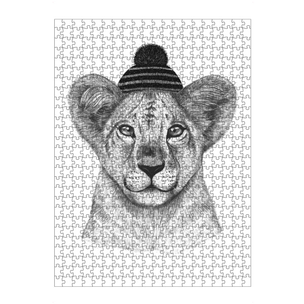 Puzzle Ravensburger "Kid lion in winter hat" artboxONE - Tiere,Schwarzweiß,Weihnachten,Lustig