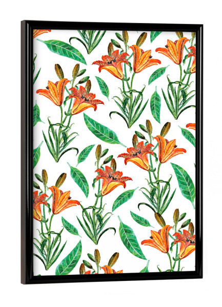 Poster mit schwarzem Rahmen "Floral Delight" artboxONE - Natur,Floral - Graphic,Acrylic,Floral,Nature,Orange,Blossom,Bloom,Botanical,Green,Red,Exotic