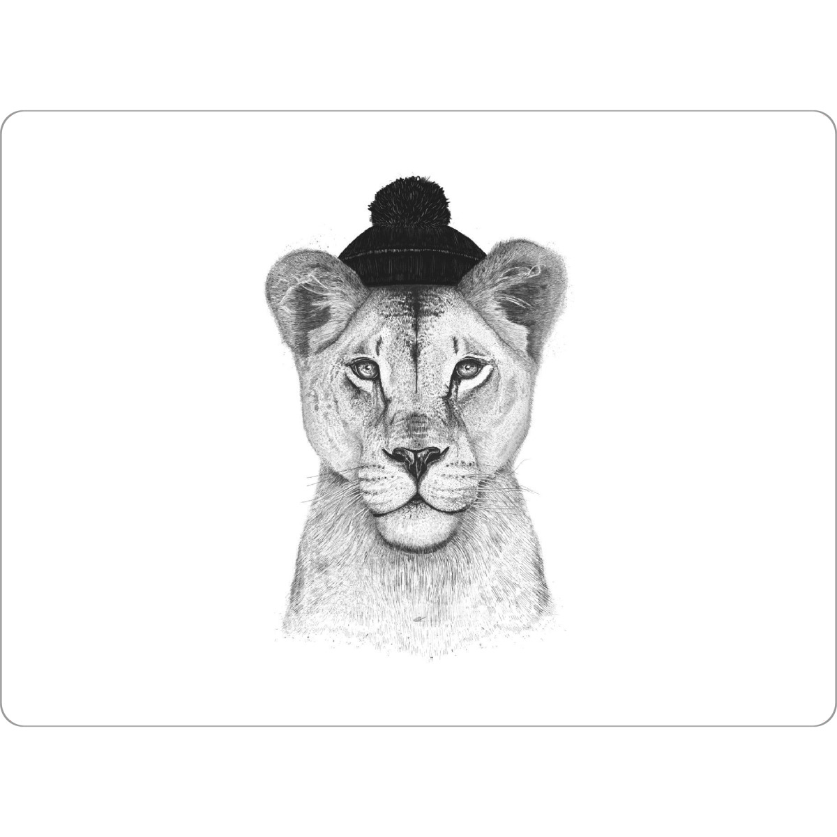 Tischset "Lioness in hat" artboxONE - Tiere,Schwarzweiß,Lustig