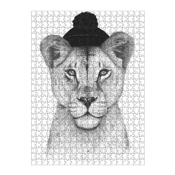 Puzzle Ravensburger "Lioness in hat" artboxONE - Tiere,Schwarzweiß,Lustig