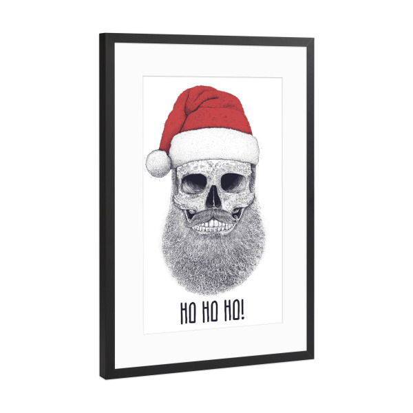 Poster mit Rahmen Schwarz (Metallic) "Santa skull HO HO HO!" artboxONE - Schwarzweiß,Weihnachten