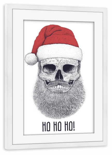 Poster mit Rahmen weiß "Santa skull HO HO HO!" artboxONE - Schwarzweiß,Weihnachten