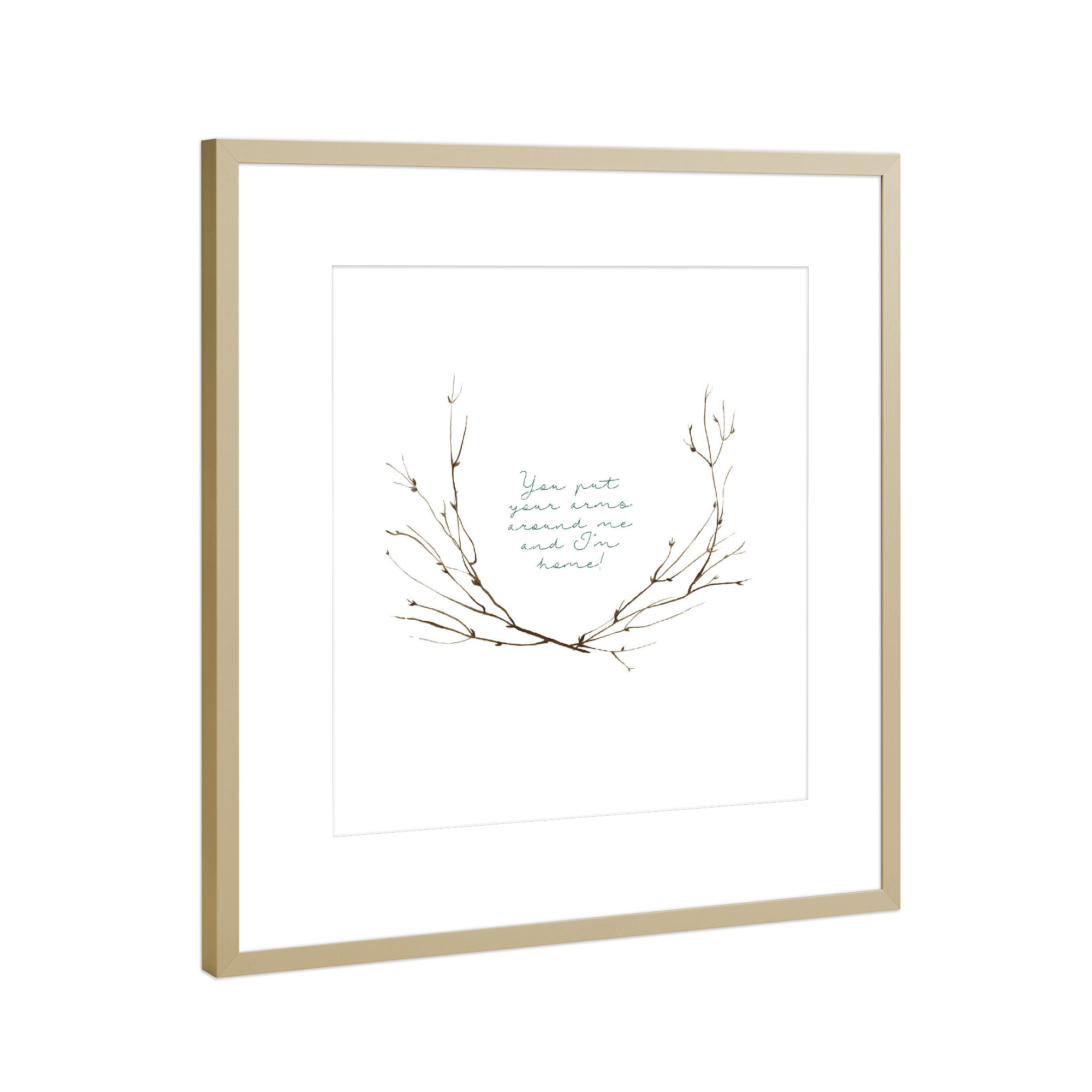 Poster mit Rahmen Gold "In your arms i ́m home" artboxONE - Typografie,Natur,Liebe