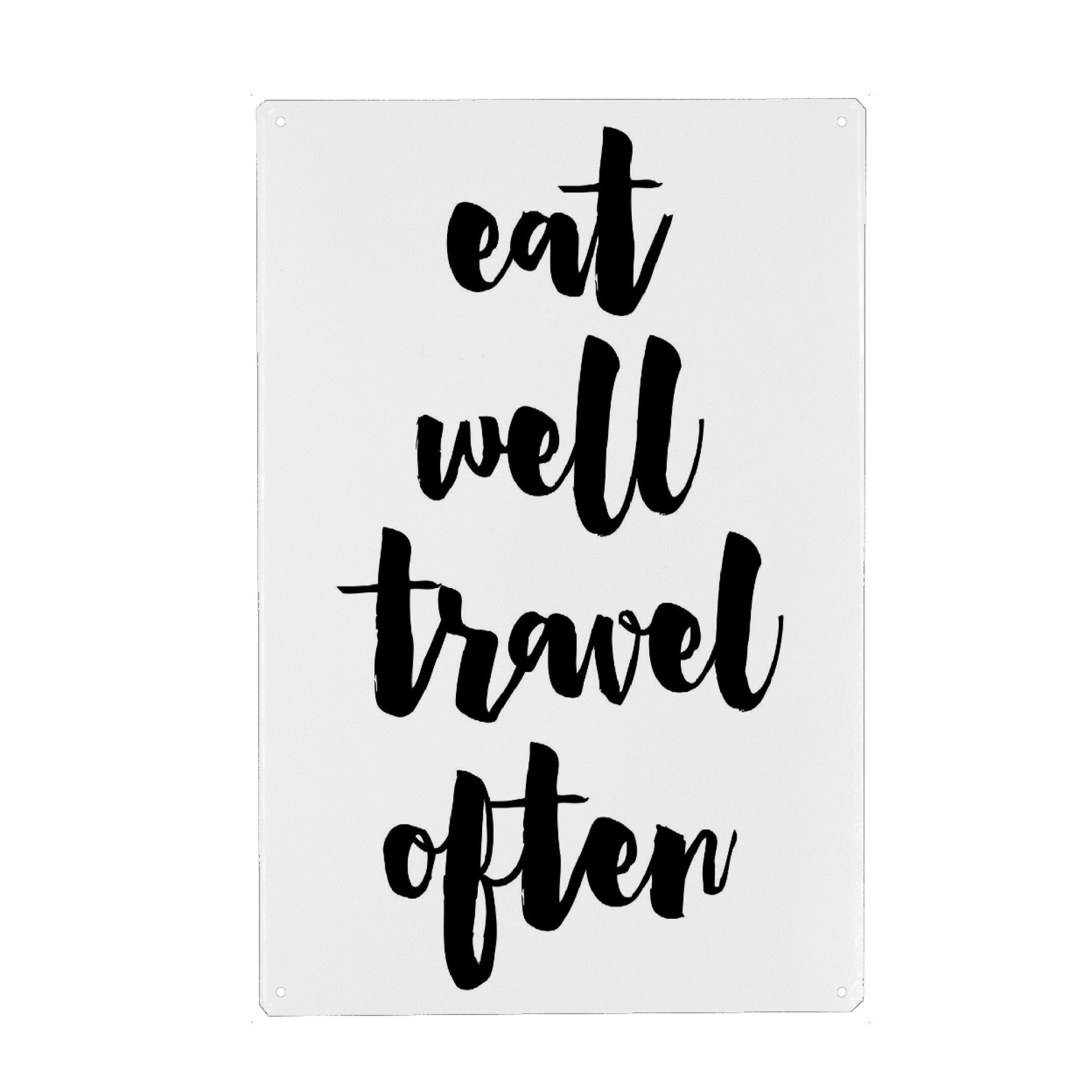 Holzbild "Eat Well, Travel Often" artboxONE - Typografie,Reise,Essen & Trinken,Schwarzweiß