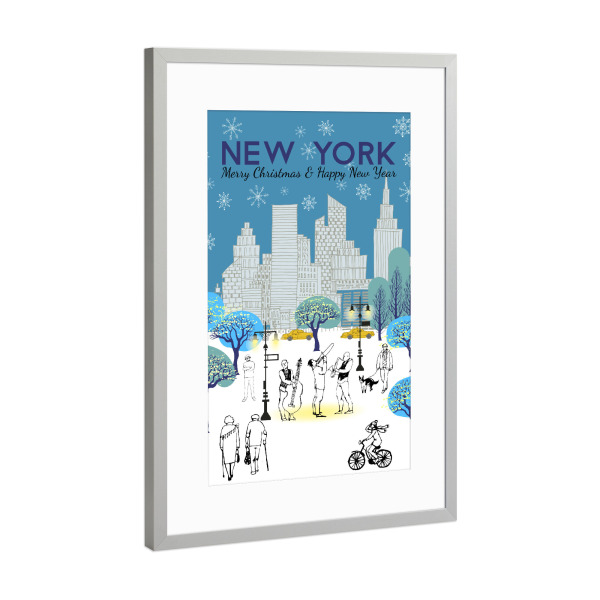 Poster mit Rahmen Silber "Xmas in New York" artboxONE - Städte,Städte / New York,Weihnachten - New york,Illustration,Merry christmas,Happy new year,Ny