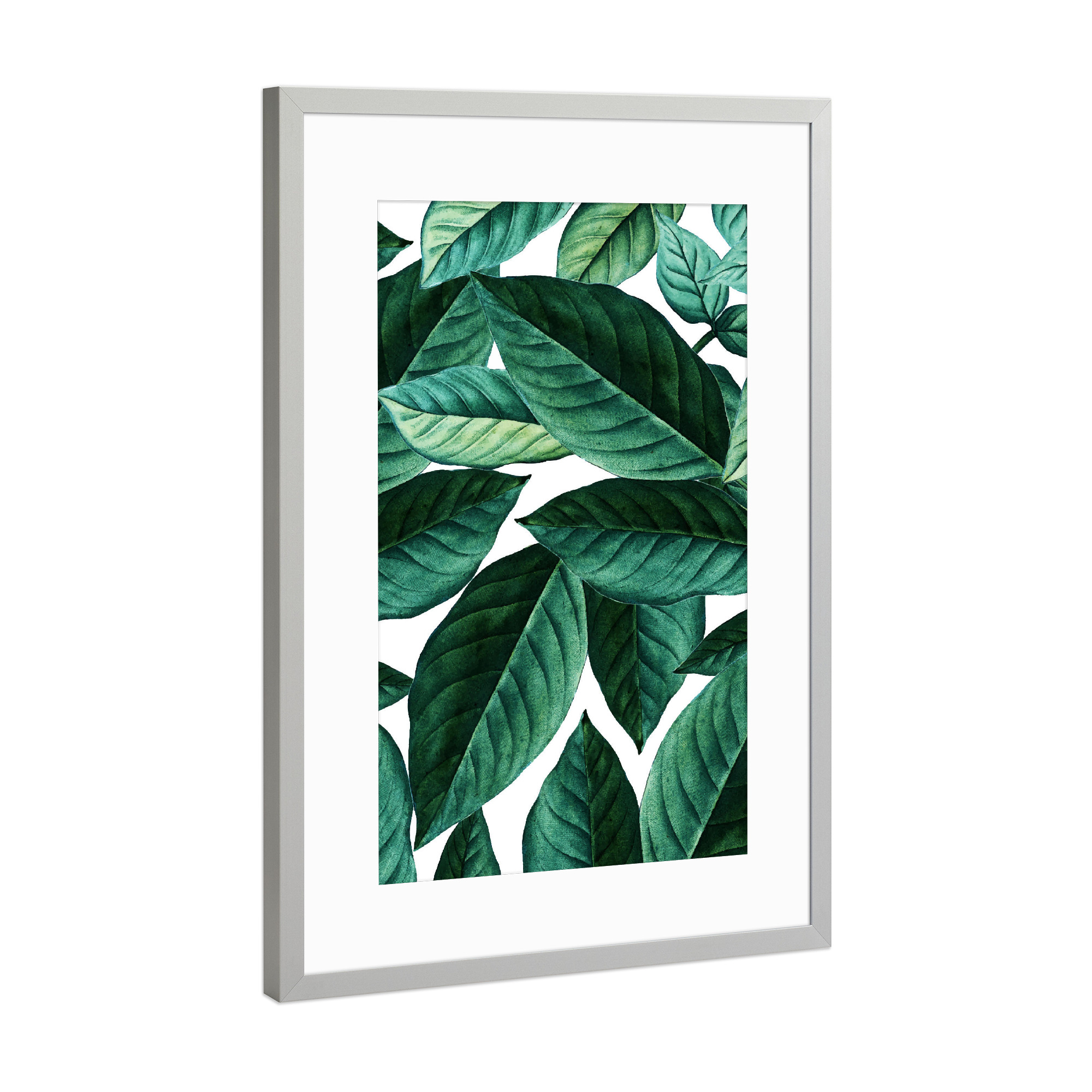 Poster mit Rahmen Silber "Beautiful Chaos 2" artboxONE - Natur - Watercolor,Leaves,Nature,Green,Botanical,Plant,Exotic,Growth,Veins,Fresh,Walnut