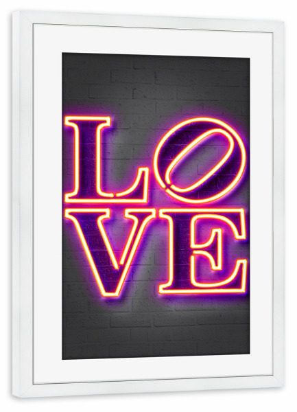 Poster mit Rahmen weiß "LOVE neon" artboxONE - Typografie,Liebe,Streetart