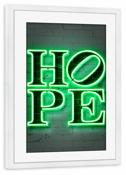 Poster mit Rahmen weiß "HOPE neon" artboxONE - Typografie,Streetart