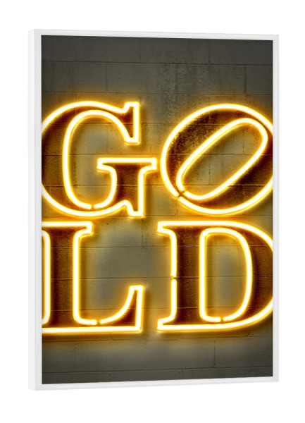 Poster mit weißem Rahmen "GOLD neon" artboxONE - Typografie,Streetart