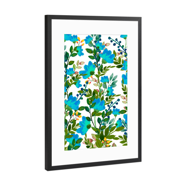 Poster mit Rahmen Schwarz (Metallic) "Blue Floral" artboxONE - Floral