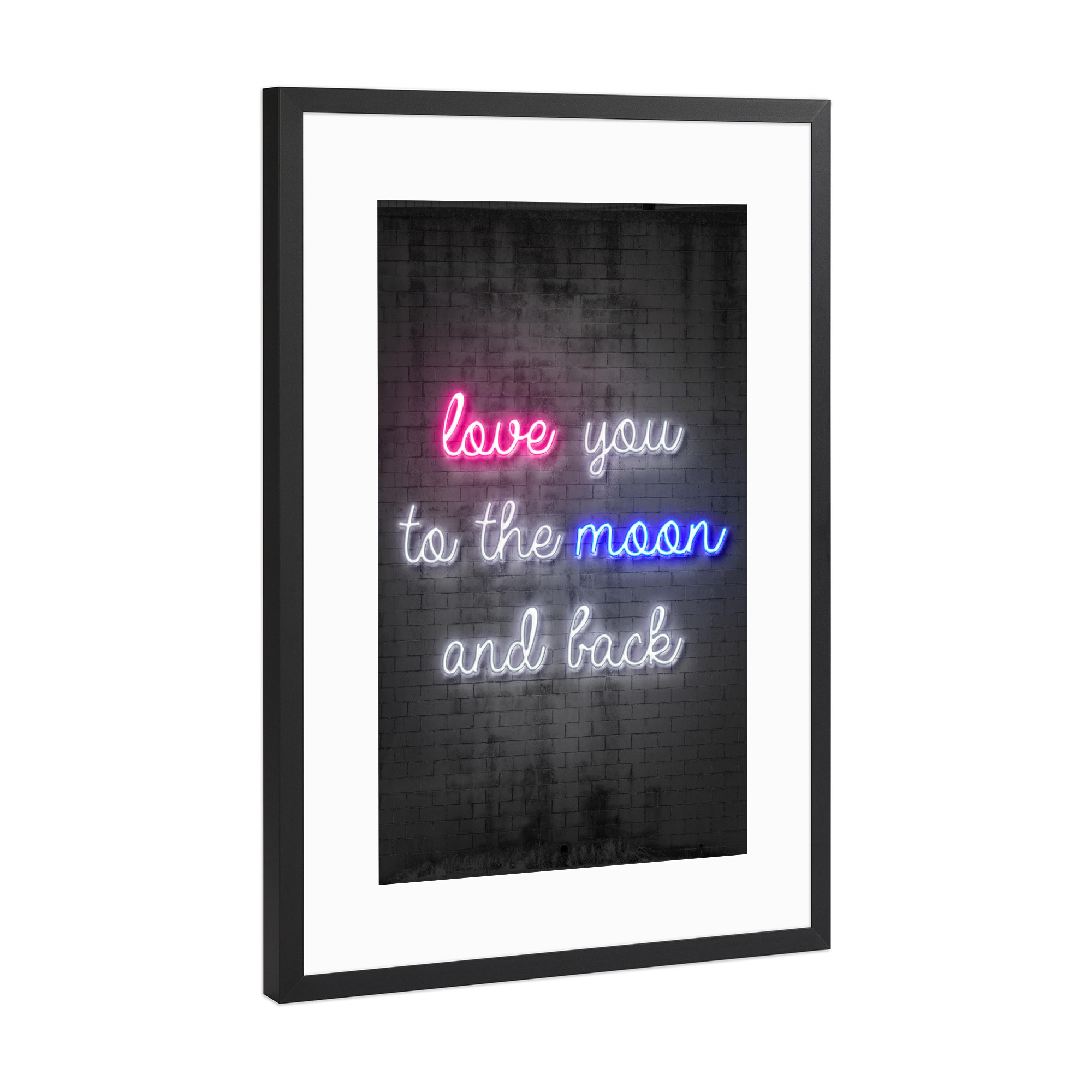 Poster mit Rahmen Schwarz (Metallic) "Love you to the moon and back" artboxONE - Typografie,Liebe,Streetart