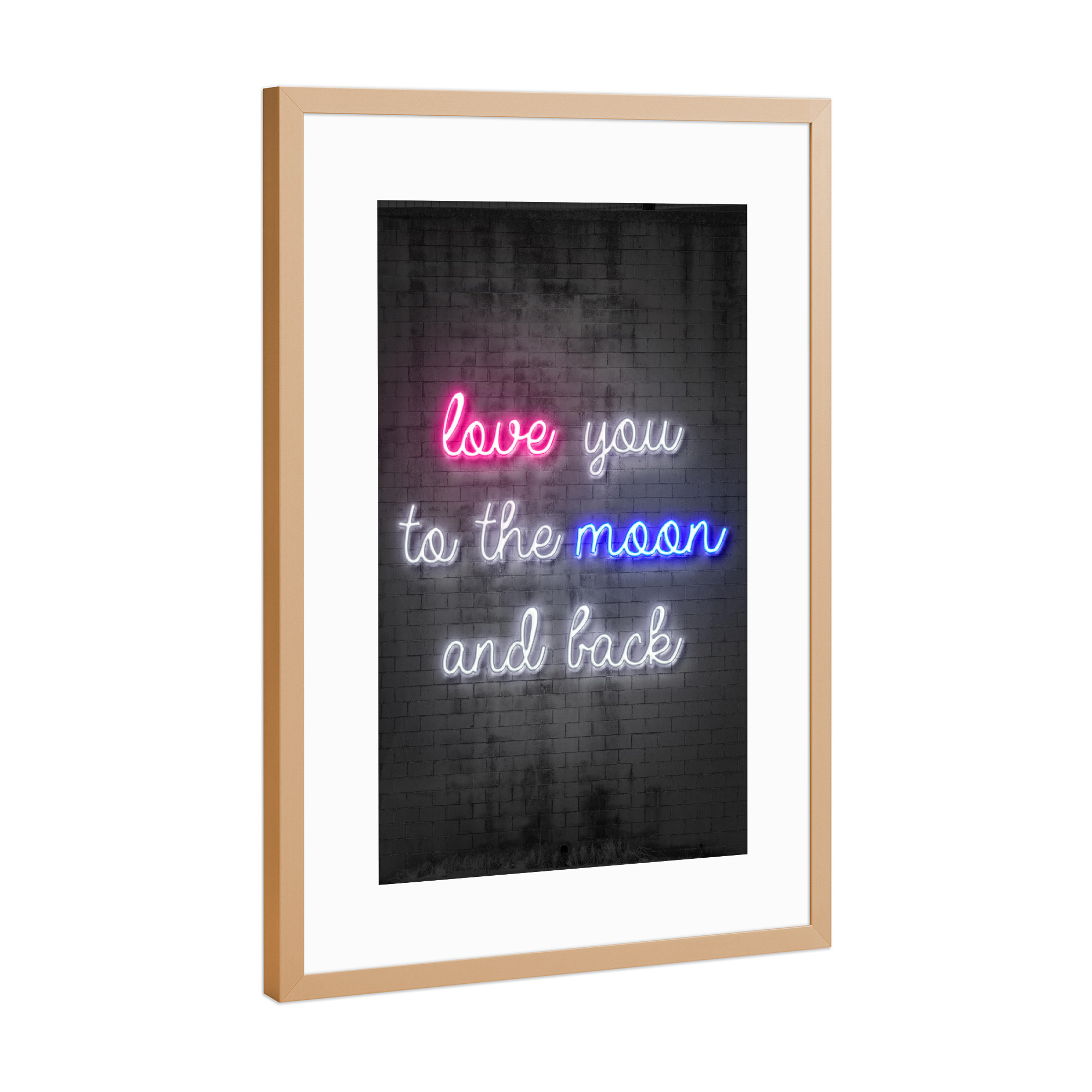 Poster mit Rahmen Kupfer "Love you to the moon and back" artboxONE - Typografie,Liebe,Streetart