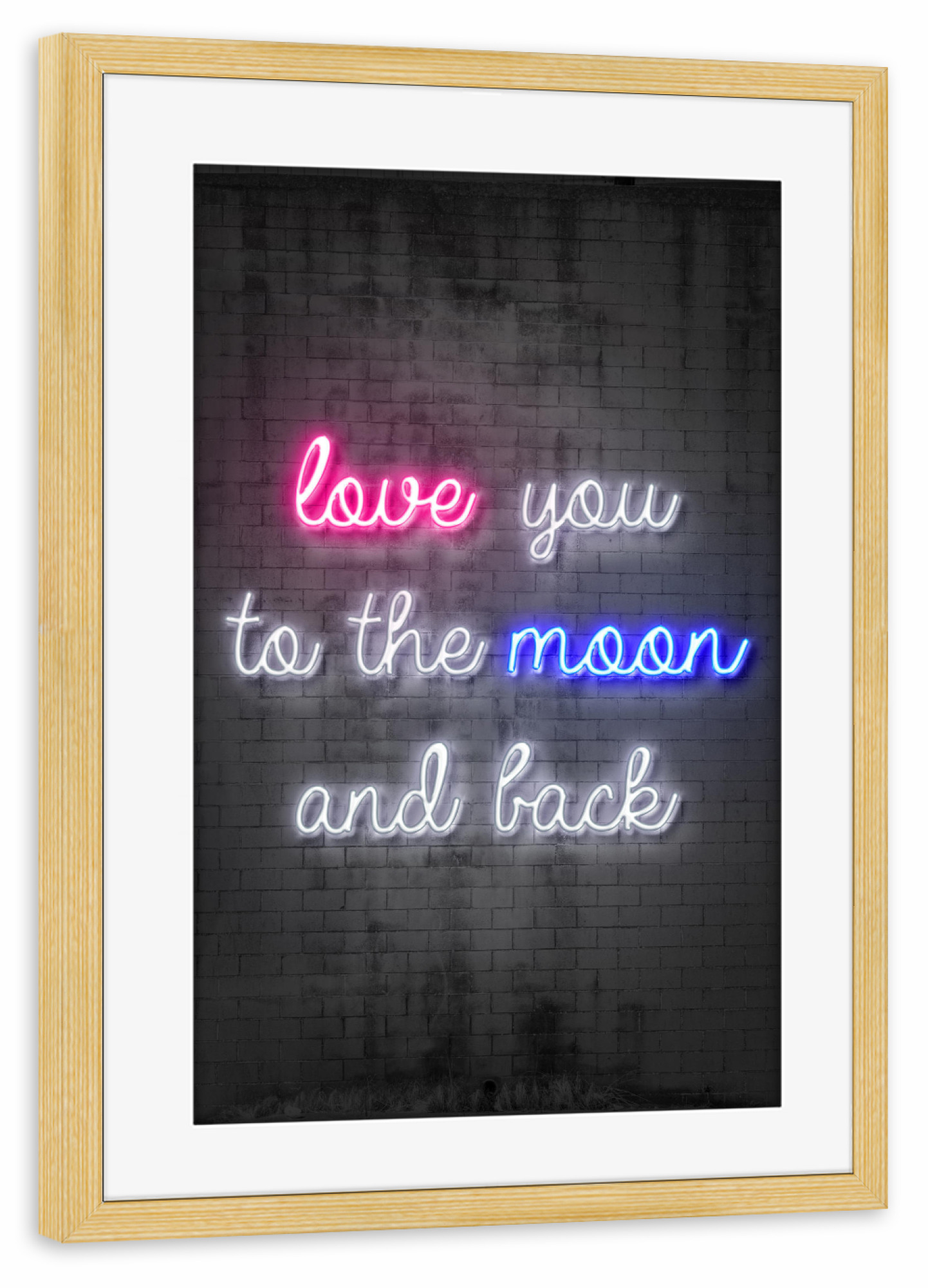 Poster mit Rahmen kiefer "Love you to the moon and back" artboxONE - Typografie,Liebe,Streetart