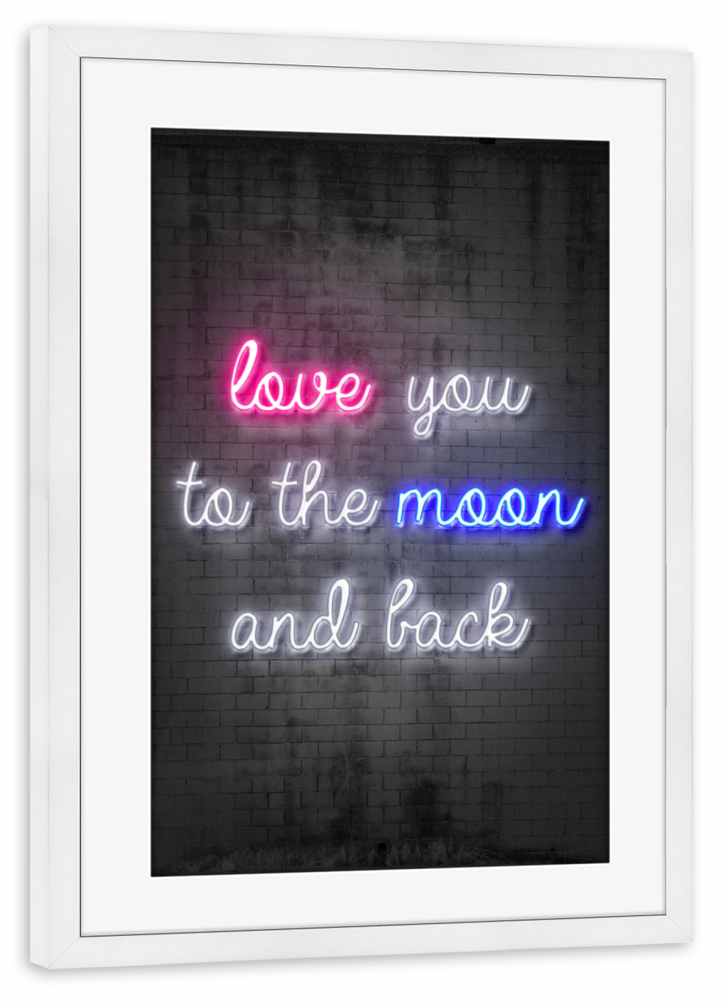 Poster mit Rahmen weiß "Love you to the moon and back" artboxONE - Typografie,Liebe,Streetart