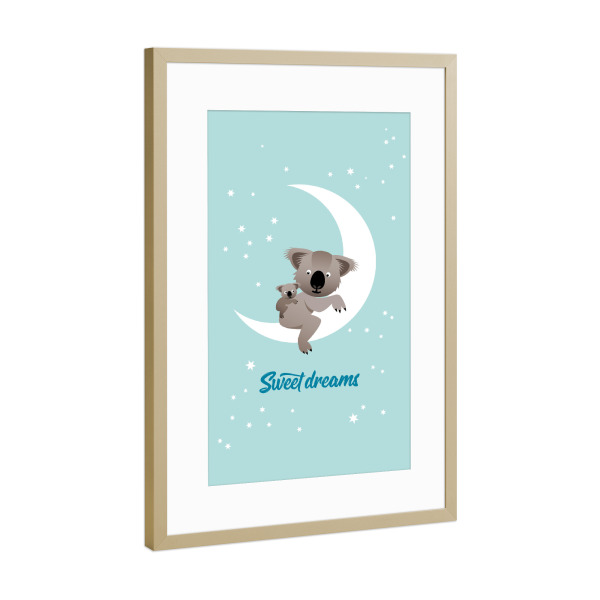 Poster mit Rahmen Gold "Sweet dreams – Koalas" artboxONE - Typografie,Für Kinder,Tiere