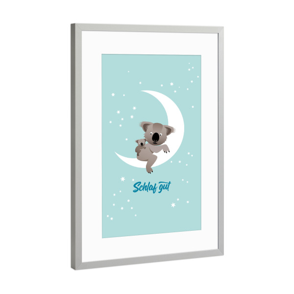 Poster mit Rahmen Silber "Schlaf gut, kleiner Koala" artboxONE - Typografie,Für Kinder,Tiere