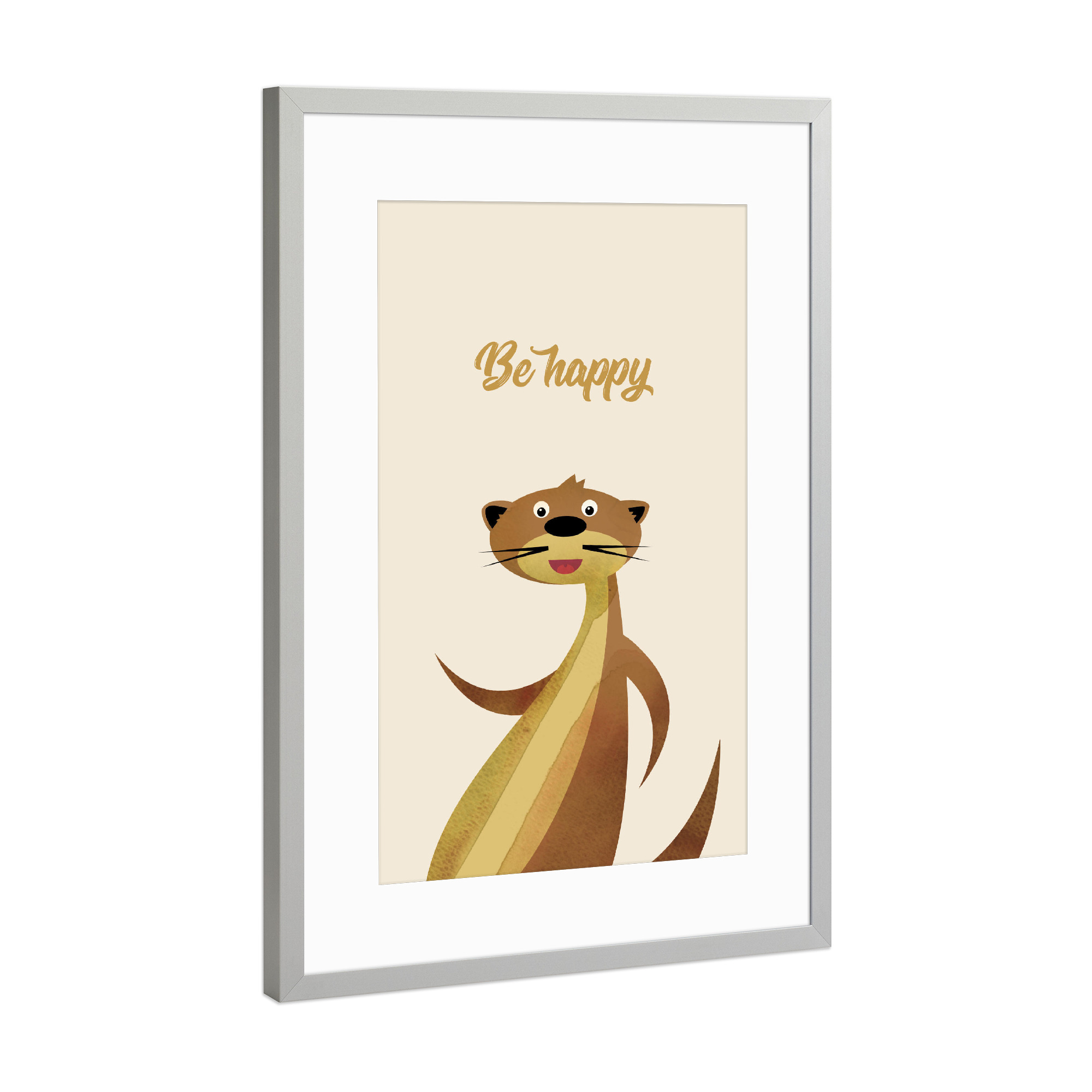 Poster mit Rahmen Silber "Be happy" artboxONE - Typografie,Für Kinder,Tiere