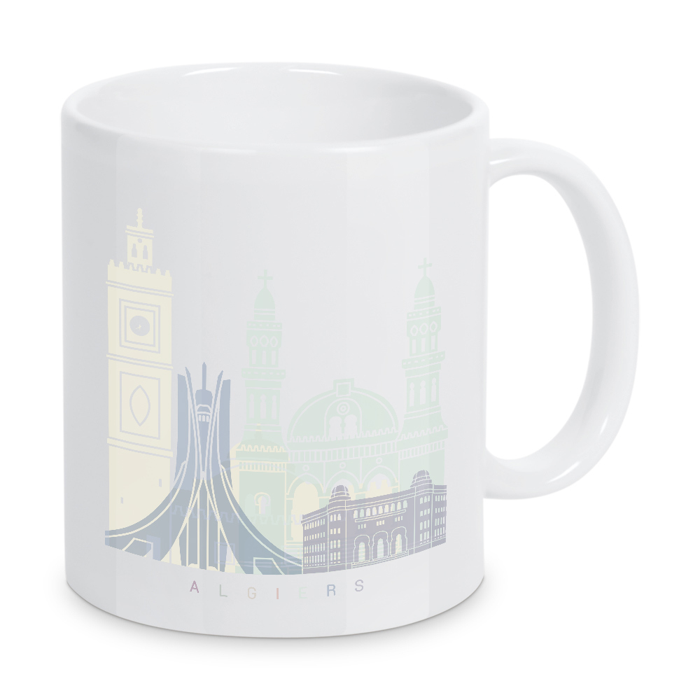Tasse "ALGIER SKYLINE PASTELL" artboxONE - Städte - Skyline,Stadt,Stadtansicht,Farbe,Bunt,Kunst,Wandbild,Denkmal,Turm,Abstrakt,Aquarell,Pastellfarbe