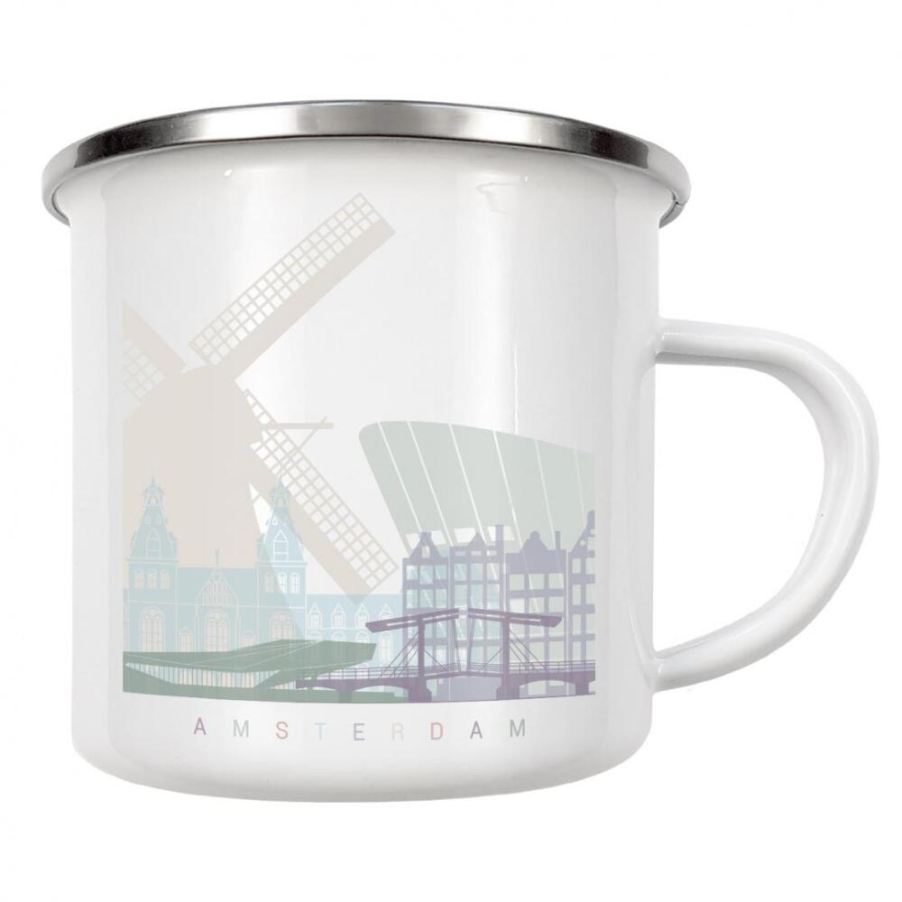 Emaille Tasse "AMSTERDAM SKYLINE PASTELL" artboxONE - Städte,Reise