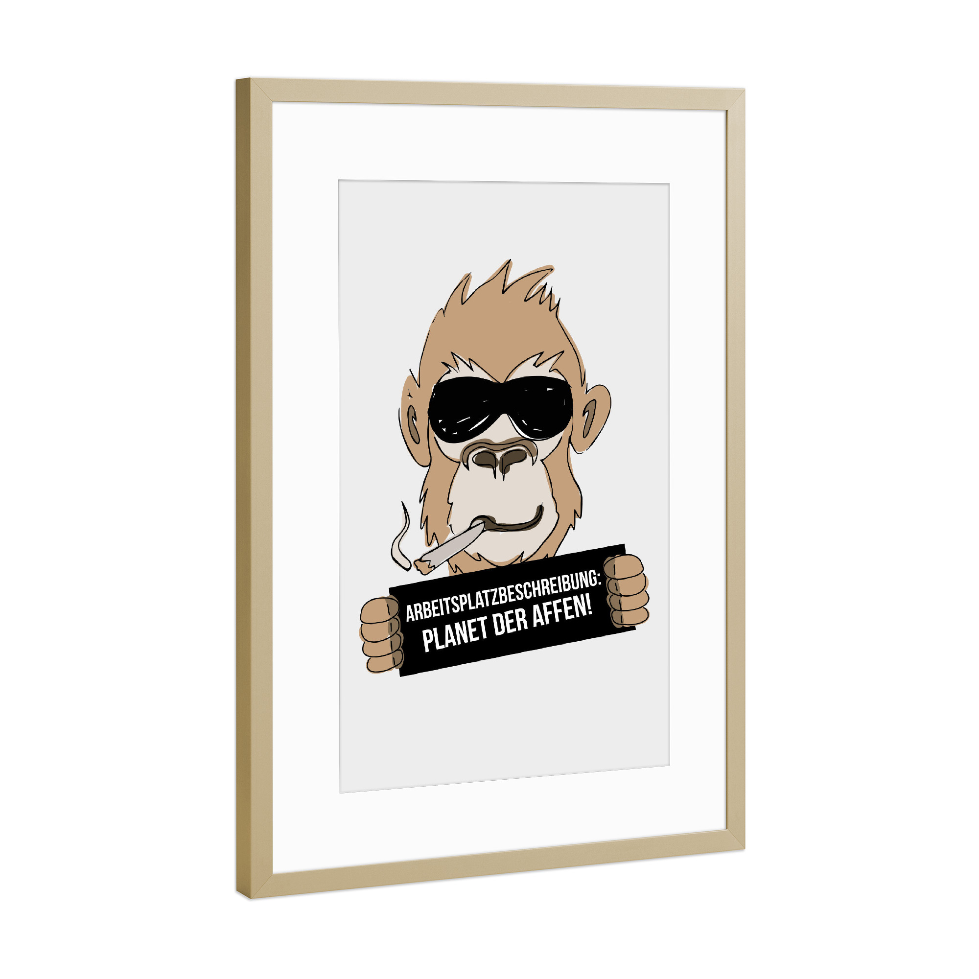 Poster mit Rahmen Gold "Affenplanet" artboxONE - Tiere,Lustig - Arbeit,Kollegen,Arbeitsplatz,Kollegin,Witzig,Vollpfosten,Film,Affe,Zigarette